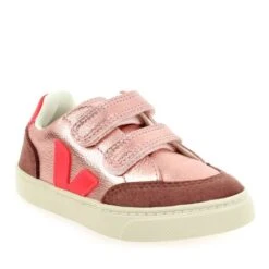 Veja SMALL V12 VELCRO - Rose Fluo -Muratti France Soldes 62089 07 01 1