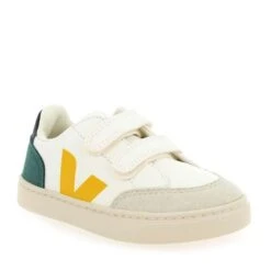 Veja SMALL V12 VELCRO - Blanc Jaune -Muratti France Soldes 62089 08 01 2